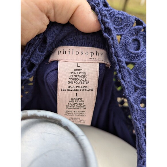 Women's Philosophy Lace Yoke LS Rayon Blend Smock Style Top Sz Lg - Picture 5 of 6